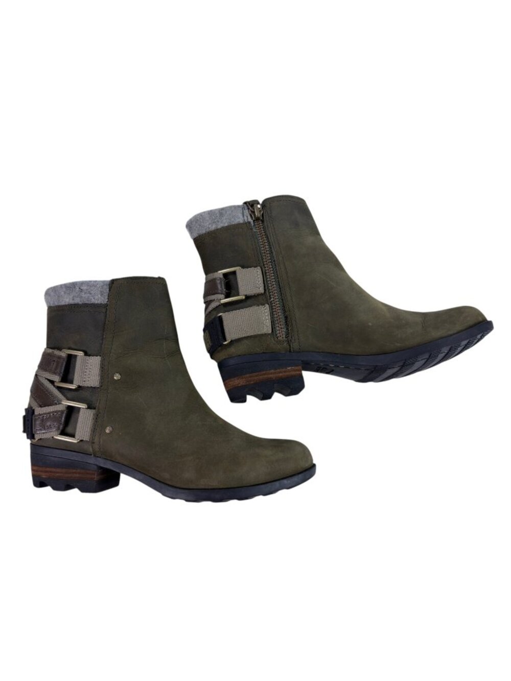 Sorel Boots Lolla Side Zip Ankle Boots Womens Size 8 Green Leather